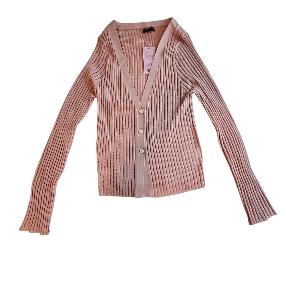 Wild Fable Ribbed Button-Down V-Neck Cardigan Sweater S Wild FableLong sleeves